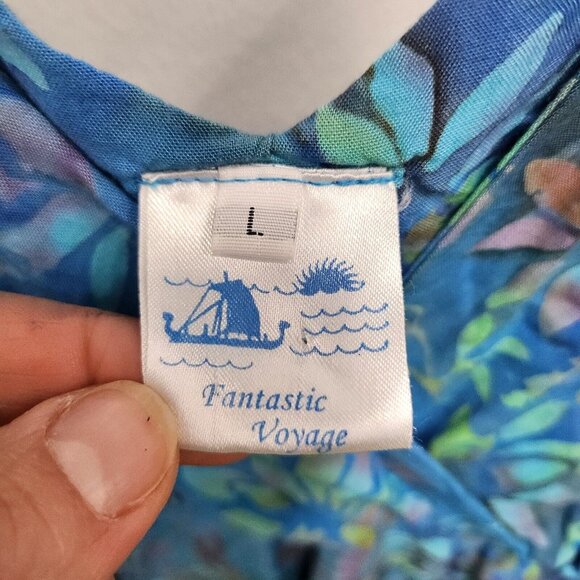 Vintage Fantastic Voyage Womens Sleeveless Top Size Large Blue Floral Retro Y2K - Picture 4 of 6